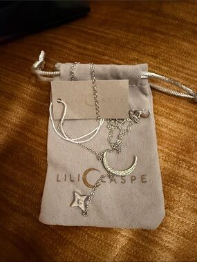 Lili Claspe Silver Crescent Moon & Star Necklace